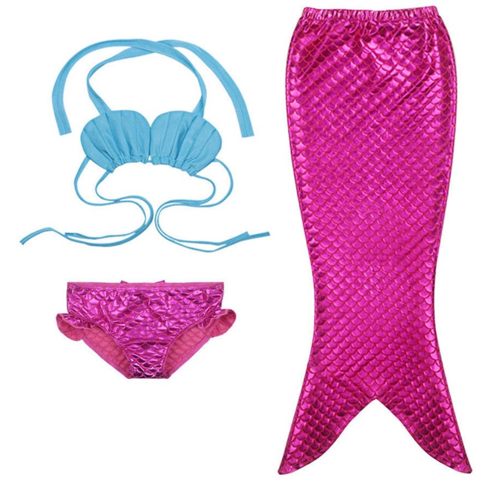Hot Pink-Blue Mermaid Scale Girl Swimsuit Costume, 3T-7